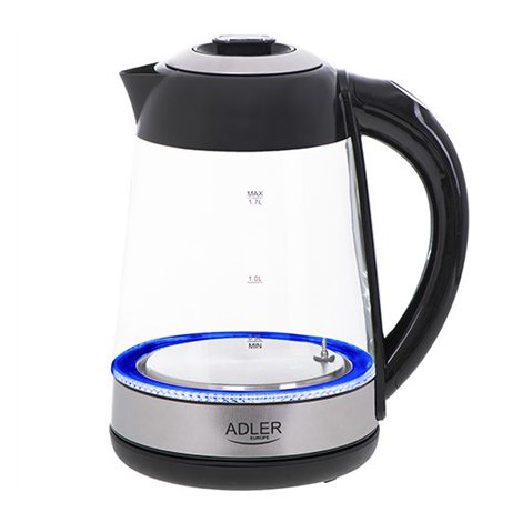 Adler | Kettle | AD 1285 | Electric | 2200 W | 1.7 L | Glass/Stainless steel | 360° rotational base | Grey - 2